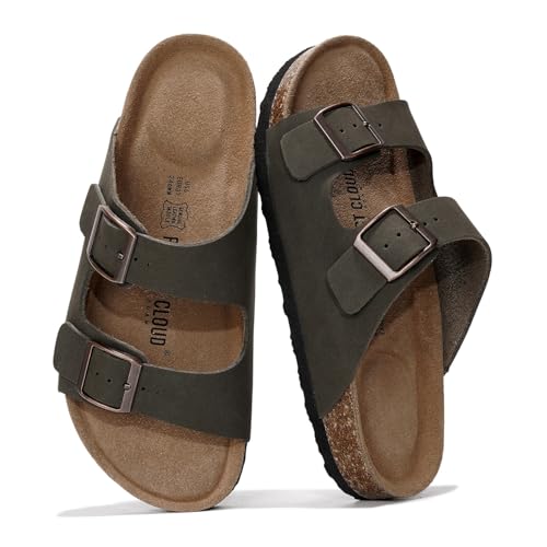 Image of Project Cloud 100% Genuine Leather Flat Sandals For Women 2026 Cork Footbed Womens Sandals with Memory Foam and arch support Vacation Essentials Slides for Women Footwear (Venita)