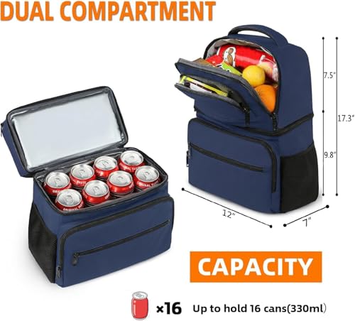 Image of MATEIN Cooler Backpack, 26 Cans Insulated Lunch Backpack for Men Women, Leakproof Double Layer Lunch Cooler Bag Lightweight Soft Lunch Backpack with Cooler Compartment, Beach Camping Hiking Beer Gifts