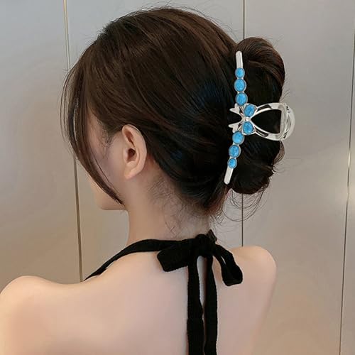 Pince à cheveux forte tenue antidérapante en métal et pierres bleues pour femme - 5