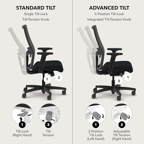 Image of HON Ignition 2.0 Mid‑Back Ergonomic Office Chair, Mesh Task Seating with Lumbar Support, Advanced Synchro‑Tilt, Height and Width Adjustable Arms, Titanium Frame, Sky