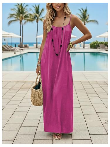 Image of SHENHE Women's Open Back Spaghetti Strap Beach Maxi Dress Loose Flowy Vacation Sundress