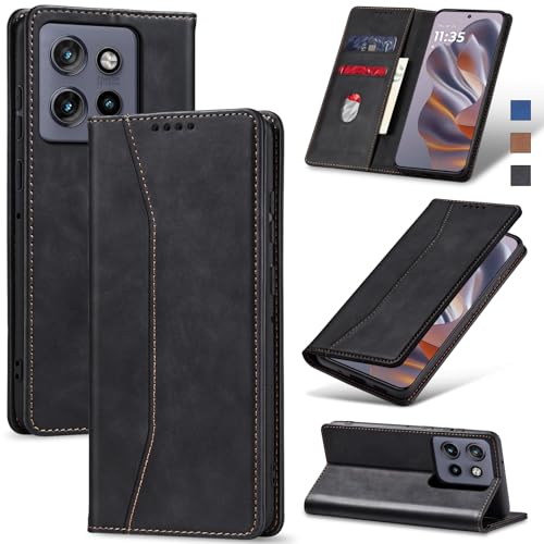 Image of Jasonyu Case for Motorola Edge 50 Neo Leather Wallet Flip Cover with Card Holder,Kickstand, Magnetic Closure,TPU Shockproof Phone Case (Black)