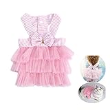 VANVENE Pet Dog Dresses, Striped Mesh Puppy Dog Vest Tutu Princess Dress Skirt with Bowknot for Small Breed Dogs Cats Doggy Apparel Supplies (Pink XS)