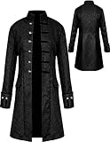 BITSEACOCO Boys Medieval Tailcoat Jacket for Halloween, Kids Steampunk Cosplay Costume, Victorian Frock High Collar Uniform Coat (S,Black)