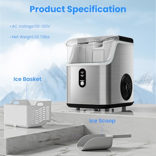 Image of Antarctic Star Nugget Ice Makers Countertop, Portable Ice Maker Machine with Self-Cleaning, 35lbs /24H, Crushed Ice Machine with Handle & Scoop for Home, Kitchen, Office and Camping(Stainless Steel)