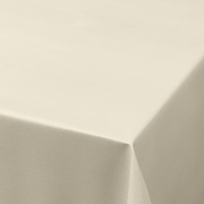 Home Expressions Plain Textured Linen Look Cream Wipe Clean Vinyl Table Cloth/Protector Textile Backing (140cm x 300cm Rectangle)