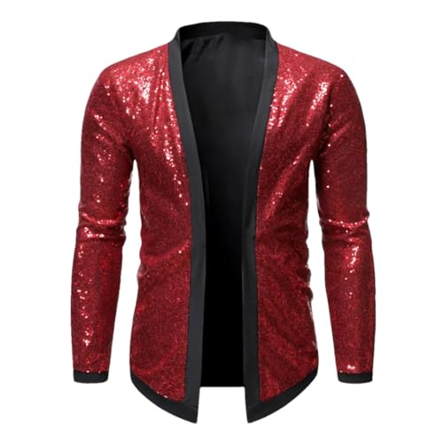 Men's Shiny Suit Jacket Lightweight Slim Fit Party Style Coat for Casual Nightclub Performance