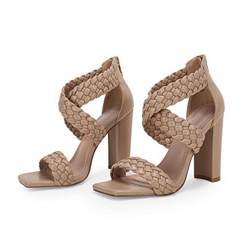 Ermonn Womens Chunky High Heel Sandals Open Toe Woven Ankle Strap Crisscross Zipper Sexy Party Sandal #TOP6