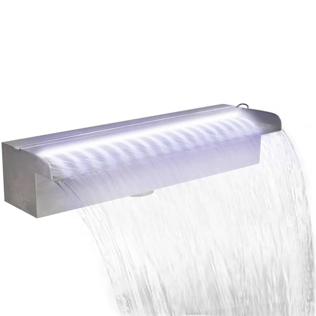 Edelstahl Pool Fontäne mit LED Beleuchtung 45 cm Rechteckig für Teich und Pool Wasserspiel
