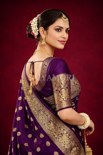 Image of Women's Soft Silk Style Jacquard Saree with Rich Zari Woven Border & Pallu | 5.6 Mtr Saree with 0.8 Mtr Unstitched Blouse