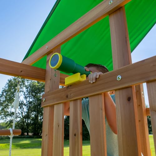 Backyard Discovery Mount Mckinley Cedar Wood Swing Set with Wave Slide, Play Deck, Double Rock Wall, Rope Ladder, Web Swing, Belt Swings, Toy Telescope, Steering Wheel, Sandbox Area, Outdoor Playset - image 8