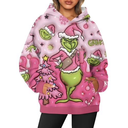 Ugly Christmas Sweater - Women's Oversized Long Sleeve Hoodie & Sweatshirt - Funny Holiday Party Tops - Pullover Tops