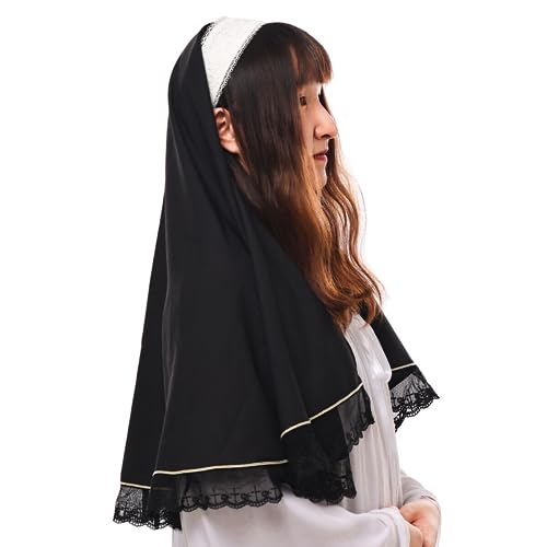 BLESSUMEChurch Nun Hat Nun Veil Headband for Demonic Nun Costume (Black 2)