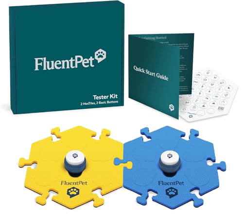 FluentPet Sound Button Tester Kit - Hundetasten für Kommunikation - Kompakte Sprechtasten für Hunde und Katzen - Dog Talking Button Set mit 2 beschreibbaren Tasten und 2 kompakten HexTile Soundboard