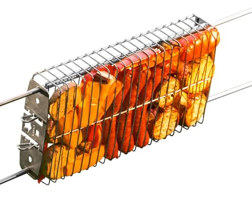 KANKA Roasting Rack | 100% Stainless Steel | Easy to Clean | Perfect for Meat Fish and Vegetables | Adjustable Height and Secure Lock | Ideal for Grills and Campfires