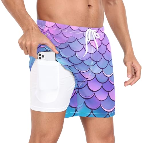 xigua Mermaid Scale Mens Swim Trunks with Liner, 5 inch Quick Dry Mens Boardshorts for Beach2