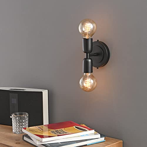 Image of BRIGHTTIA Luna Duo 2 Light Wall Sconce - Mid Century Modern Fixture for Wall & Ceiling - Minimalist Edison Lamp for Hallway and Bathroom Vanity - Matte Black (BW0026-2B)