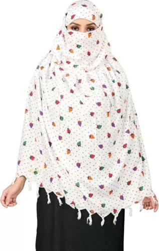 Image of Cotton Long Scarf Cum Mask Scarves Usable for Vehicle Driver | White Printed Design Fabric | Universal Size | Soft & Breathable Sun Protection | For Girl & Women