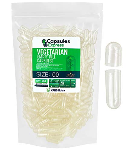 XPRS Nutra Size 00 Empty Capsules - 500 Count Clear Empty Vegan Capsules - Capsules Express Vegetarian Empty Pill Capsules- DIY Vegetable Capsule Filling- Veggie Pill Capsules Empty Caps Pills
