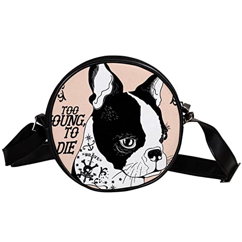 GORDESC Sac à bandoulière rond en forme de bouledogue français pour femmes et filles