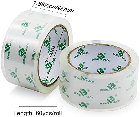 BOMEI PACK Crystal Clear Packing Tape, Packaging Tape Refill Rolls, 6 Rolls 2Mil x1.88 60 Yards for Sealing, Moving, Shipping, Office&Storage
