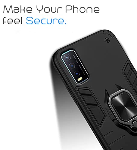 Image of Pikkme D5 Tough Armor Bumper Back Cover Case for Vivo Y20,Vivo Y20i |Ring Holder & Kickstand in-Built (Black)