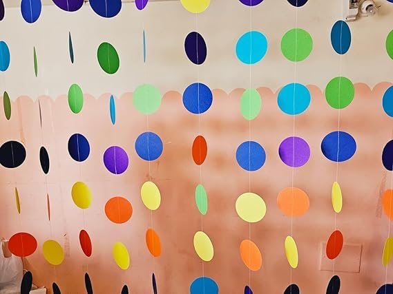 The Banner Company | Set of 5 Multi Colour Circle Garlands | for Holi | Rainbow Theme | Birthday | Kids Room Decoration | in 3 Meters