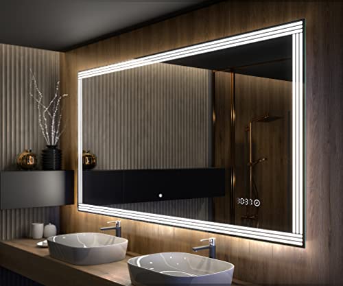 Artforma Badspiegel 150x70 cm mit LED Beleuchtung - Wählen Sie Zubehör - Individuell Nach Maß - Beleuchtet Wandspiegel Lichtspiegel Badezimmerspiegel - LED Farbe zu Wählen L132 Cover