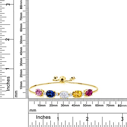 Gem Stone King 18K Yellow Gold Plated Silver Tennis Bracelet For Women | Customized and Personalized 8X6MM Oval 5-Stone Gemstone Birthstone Adjustable Bolo Bracelet For Women | Easy-On Easy-Off3