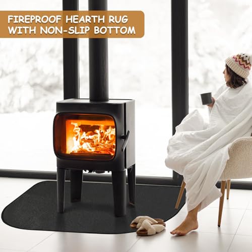Kaminmatte Feuerfest, 102 x 51cm Feuerfeste Unterlage, Funkenschutzplatte für Kaminofen, Feuerfeste Kaminmatte Halbrund, Feuerschutzmatte, Feuerfester Teppich zum Schutz des Bodens Vor Funken