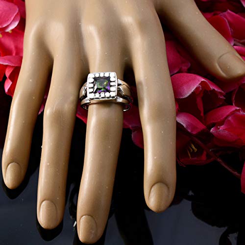 Bague en argent sterling 925 carrée avec pierre de couleur au choix