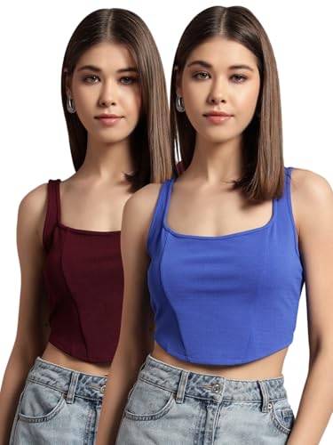 Image of Trend Arrest.ed Women's Stretchable Corset Style Crop Top | Square Neck Sleeveless Zipper Back Body-Hugging Fit | Casual