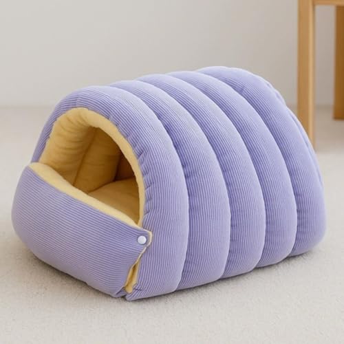 XI LAI.F 猫 犬 ベッド ハウス - 半密閉型デザインの冬用保温ペットハウス 洗える取り外し可能クッション付き 超柔短毛フワフワ素材 PP綿高弾力ドーム型 2WAY開閉式&折りたたみ式 室内用小型犬猫兼用 おしゃれで暖かいペットベッド(パープル(5