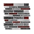 Alwayspon 10 Sheets 12" x12inch Black and Red Marble Effect Vinyl Tiles, Backsplash, Self-Adhesive Peel and Stick Wall Tile Stickers, Stick on Subway Tiles for Kitchen Bathroom Wall Decor