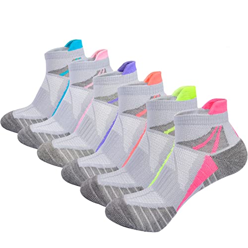 Image of Womens Ankle Socks Athletic Cushioned Sport Socks | Cotton Breathable Performance Tab Quarter Ankle Running Socks for Women 6 Pack