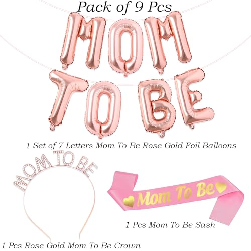 Image of Rozi Decoration Mom To Be Decoration Items Rose Gold Theme, Baby Shower Decorative Items for Home, Mom To Be Decoration Set Combo Pack of 9 Pcs