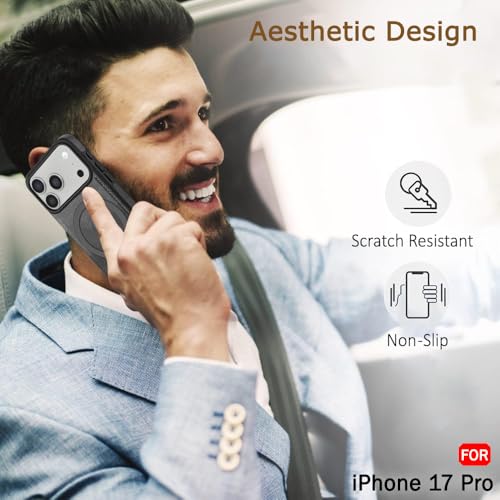 Image of TheGiftKart Genuine Leather Finish Back Cover Case for iPhone 17 Pro | Shockproof Design | Raised Edges for Camera & Screen Protection | Stunning Minimalist Design Cover (MagSafe Compatible, Grey)