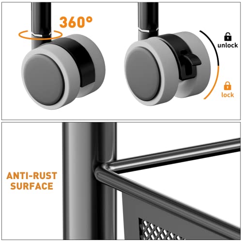 Dmplus 4-Tier Metal Rolling Cart On Wheels With Baskets, Easy Carry And Assemble Multifunction Utility Cart With Practical Bucket And Hooks, Black Mrc01B #TOP6