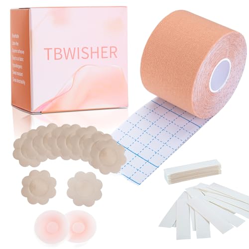 Tbwisher Boob Tape for Breast Lift Boobytape -Sticky Body Tape for Push-up Shape for Breast Support Lift (Beige one size)
