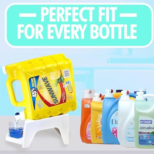 Image of Liquid Laundry Detergent Holder Stand with Drip Tray - 3 Pack - White | Easy Pouring, Rubber Feet, Angled Stand, Fabric Softener Dispenser for Laundry Room Organization & Storage