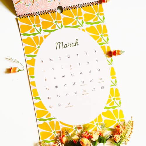 Image of 12 inchx18 inch Floral Wall Calendar 2026 | Full-Page Tile Patterns | Modern 2D Art | Matte Laminated | Indian Holidays | Wiro-Bound