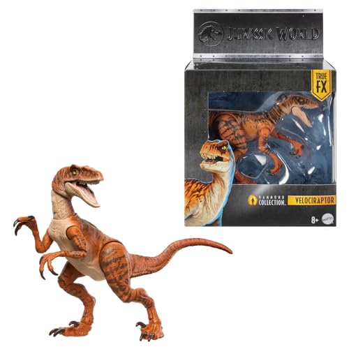 Mattel Jurassic World, Hammond Collections, Tigre Atrociraptor, dinosaurio de juguete, 13 articulaciones y detalles auténticos, JDJ09