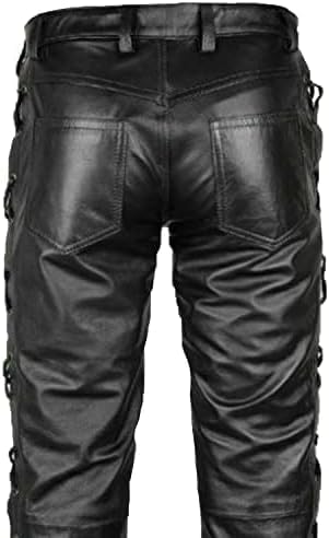 Real Men's Cowhide Leather Pants Side Laced Up Bikers Jeans.4