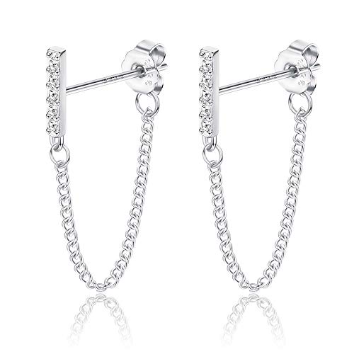 Fiasaso Chain Earrings 925 Sterling Silver Dangle Earrings for Women Teen Egirl Men Hypoallergenic Bar Earrings with Chain Minimalist Stud Earrings Gold Stud Earrings for Women Drop Earring for Men