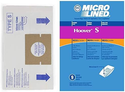 DVC Mico-Lined Paper Replacement Bags Type S Fit Hoover Spectra, Futura, WindTunnel, PowerMax - 9 Bags