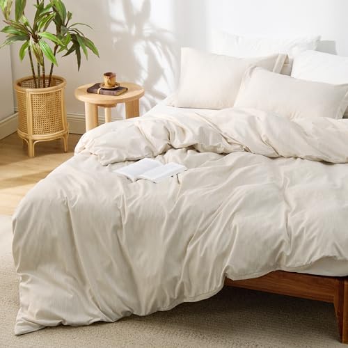 Bedsure Duvet Cover King Size - Soft Cationic Dyed Duvet Cover Set for Kids with Zipper Closure, 3 Pieces Bedding Set(Beige, 104