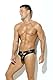 Bodywear4you Herren Jockstrap Slip Leder Optik Farbe Schwarz, Wetlook sexy Unterwäsche, Jockstraps Slips Bequeme Herren String Tanga (as3, Alpha, s, Regular, Regular)