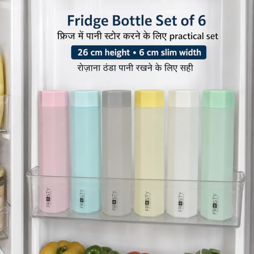 Image of Frosty Octagon Fridge Bottle Set of 6, 1 Litre Plastic Water Bottle Set for Fridge, Reusable Fridge Water Bottle Set for Home & Kitchen