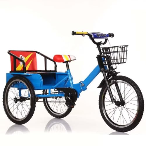 Folding Kids Cruiser Trike,Toddler Pedal Tricycle for Age 3-10,Tandem Tricycle with Foldable Rear seat,Adjustable Cargo Trike with Rear Cabin,Spoke Pneumatic Wheel (Blue18inch)