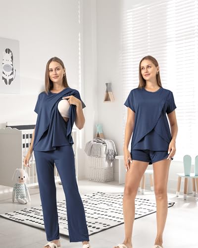 Rnxrbb 3 Piece Postpartum Nursing Pajamas Set Casual Soft Maternity Breastfeeding Pjs Sleepwear Loungewear Clothes Layer2